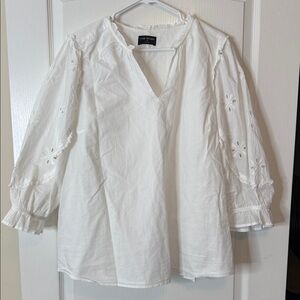 Lane Bryant 3/4 Sleeve White Cotton Blouse Top Size 20